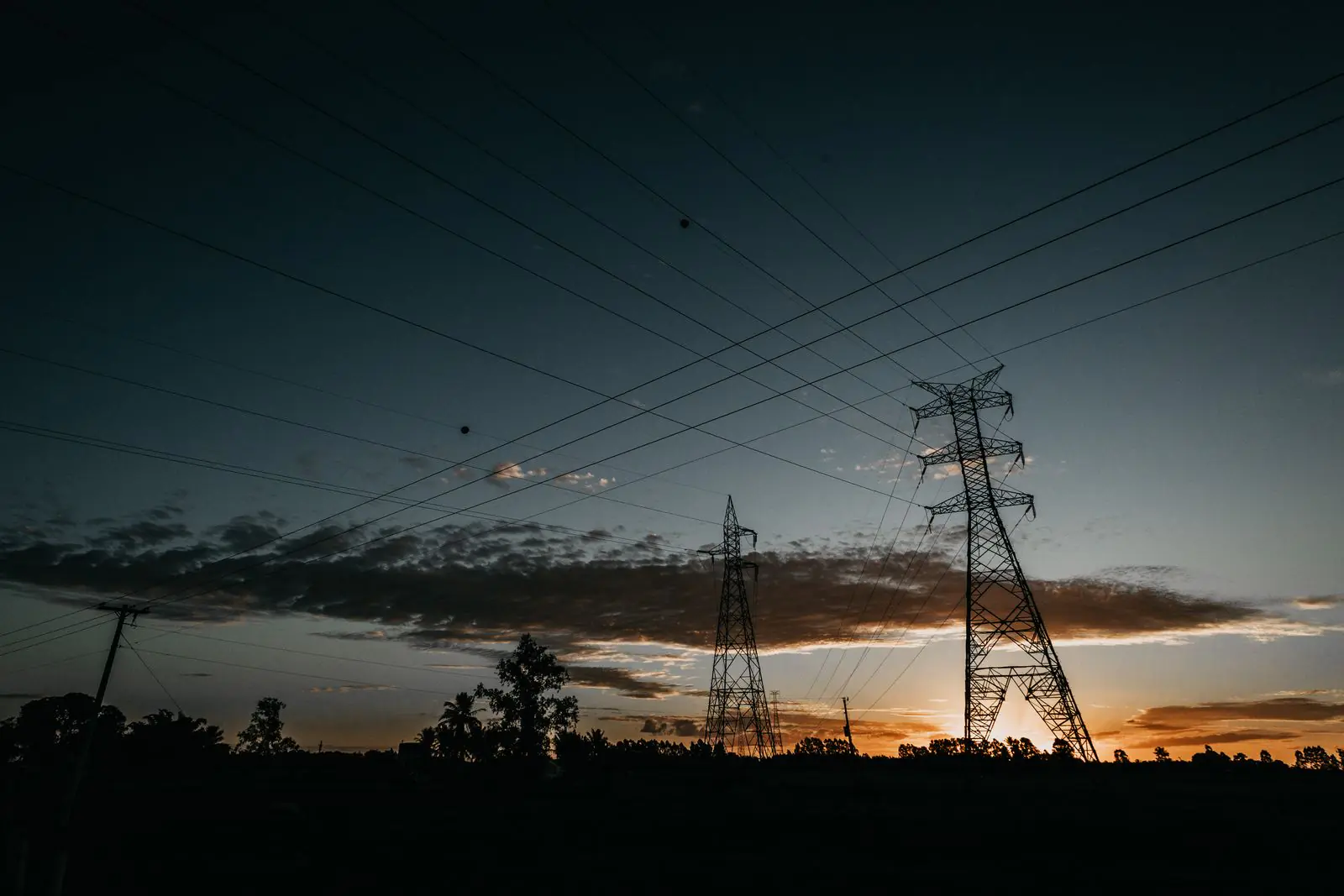 Power lines at sunset
